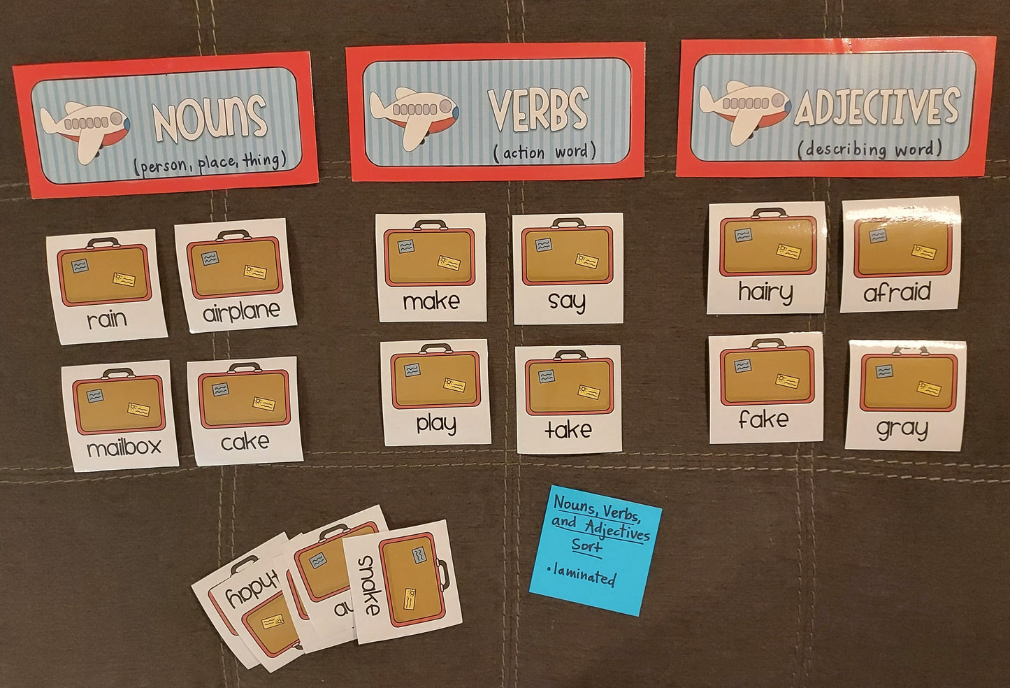 10 Ready-To-Go Games for Teaching (1) Contractions, (2) Nouns/Verbs/Adjectives, and (3) Common vs. Proper Nouns  (set #t-28)