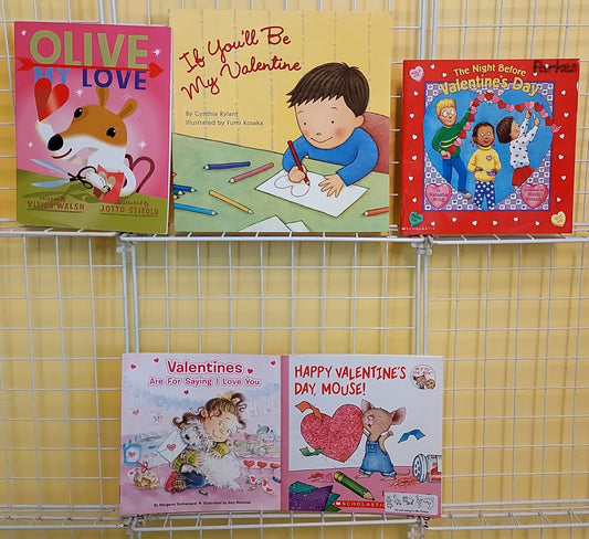 5 VALENTINE'S DAY picture books for Kindergarten-1st grade (used, set #p36)