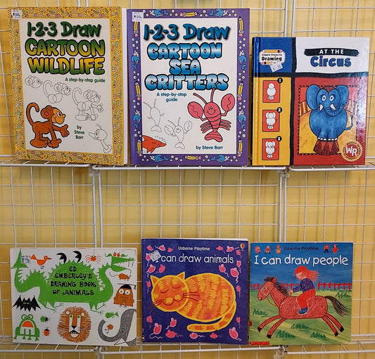 6 kids directed drawing books for Kindergarten-2nd grade (used, set #p54)