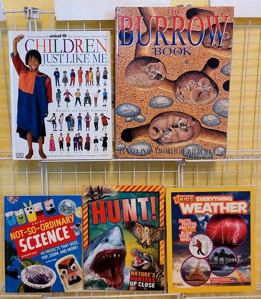 5 SCIENCE/SOCIAL STUDIES children's books for 1st - 5th grade (used, set #p63)