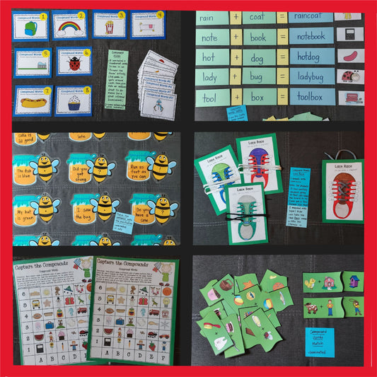 11 Ready-To-Go Games for Teaching Compound Words, Ending Punctuation, and Sentences  (set #t-29)