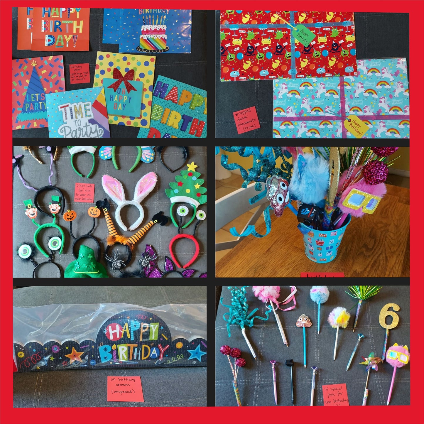 LOT OF BIRTHDAY ITEMS, lightly used, perfect for making birthdays special at school