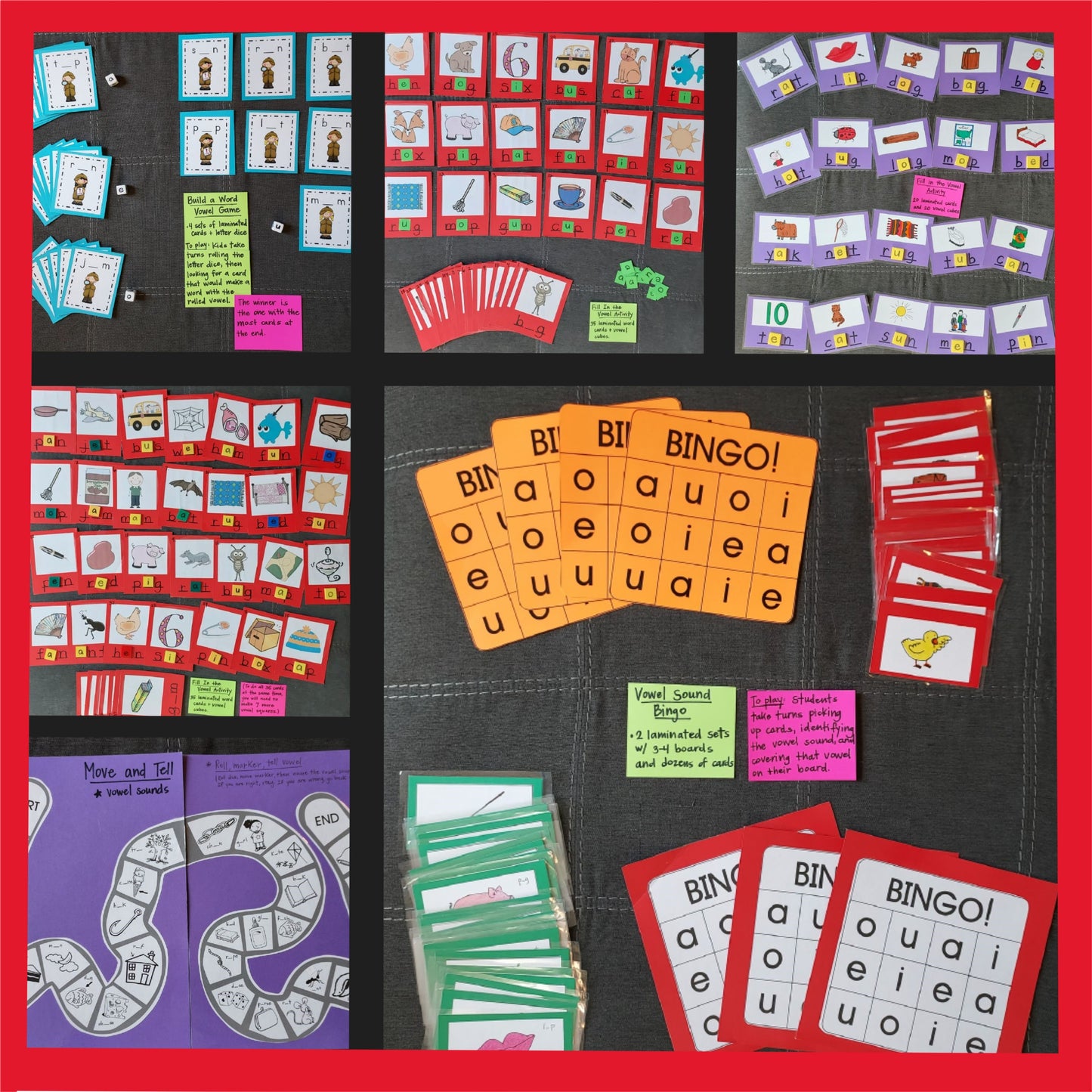 6 Ready-To-Go Games for Teaching Short Vowels  (set #t-38)